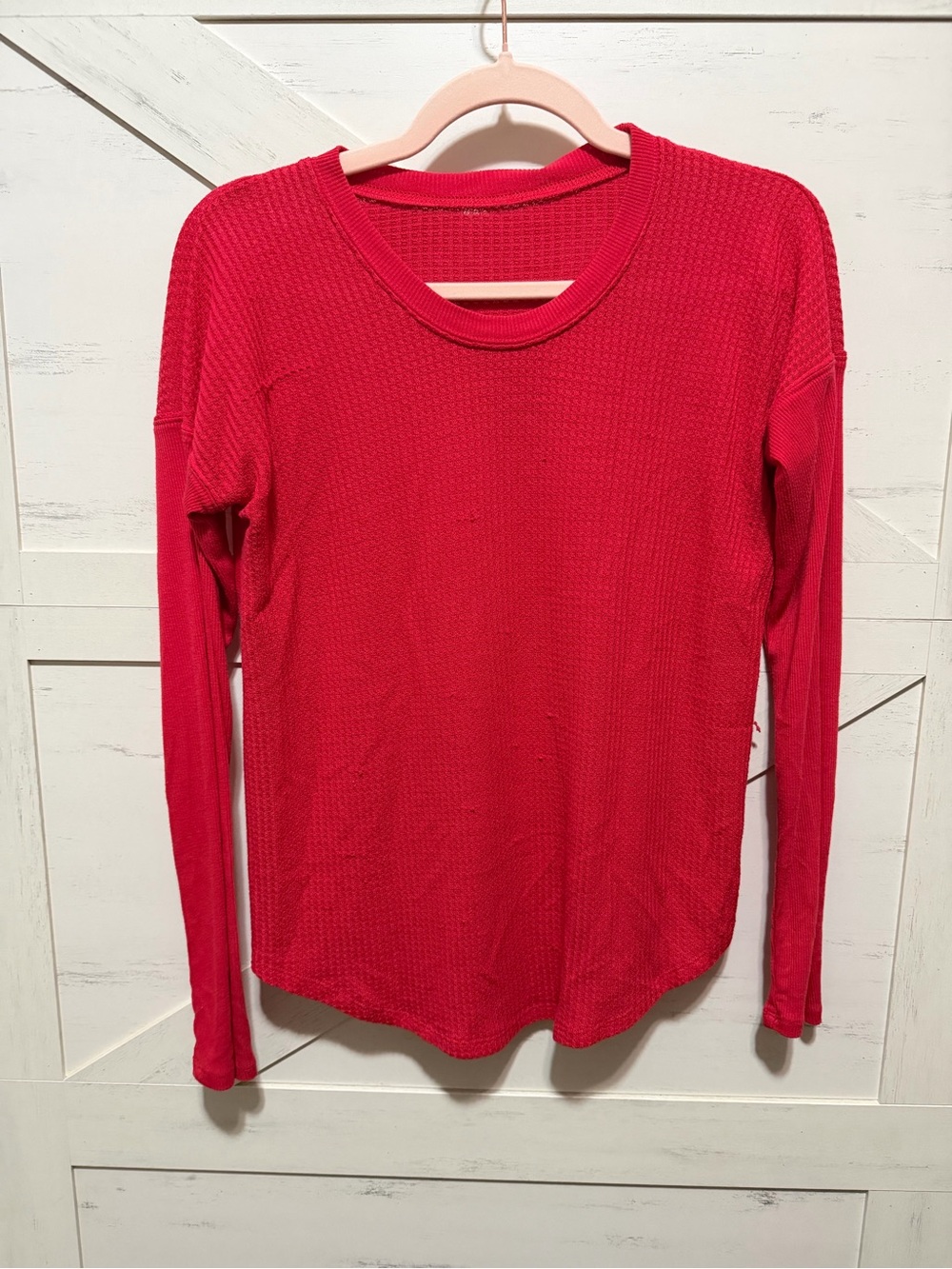 ALO Yoga Red Waffle-Knit Long Sleeve Top